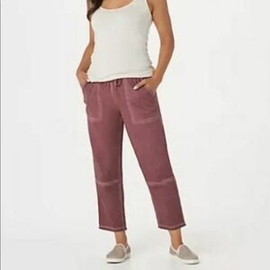 LOGO by Lori Goldstein Pink Distressed Terry Pants Sweats